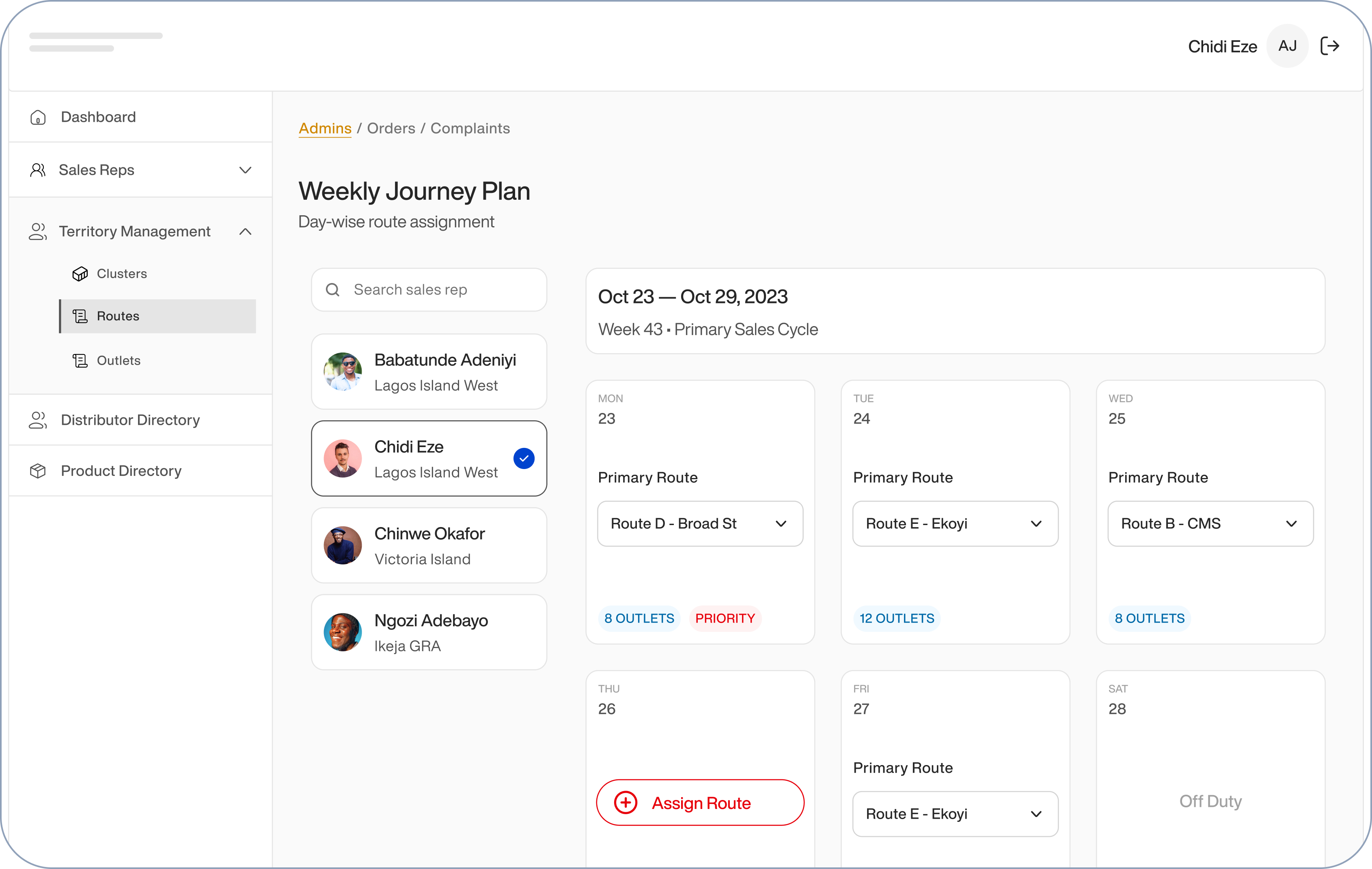 Weekly journey planning interface